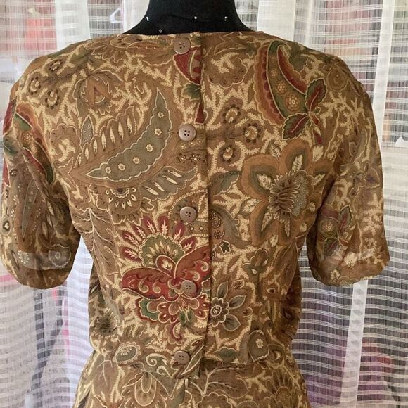 Vintage 100% Silk Saks Fifth Avenue Midi Dress Women’s 6 Paisley Lined - Picture 6 of 8